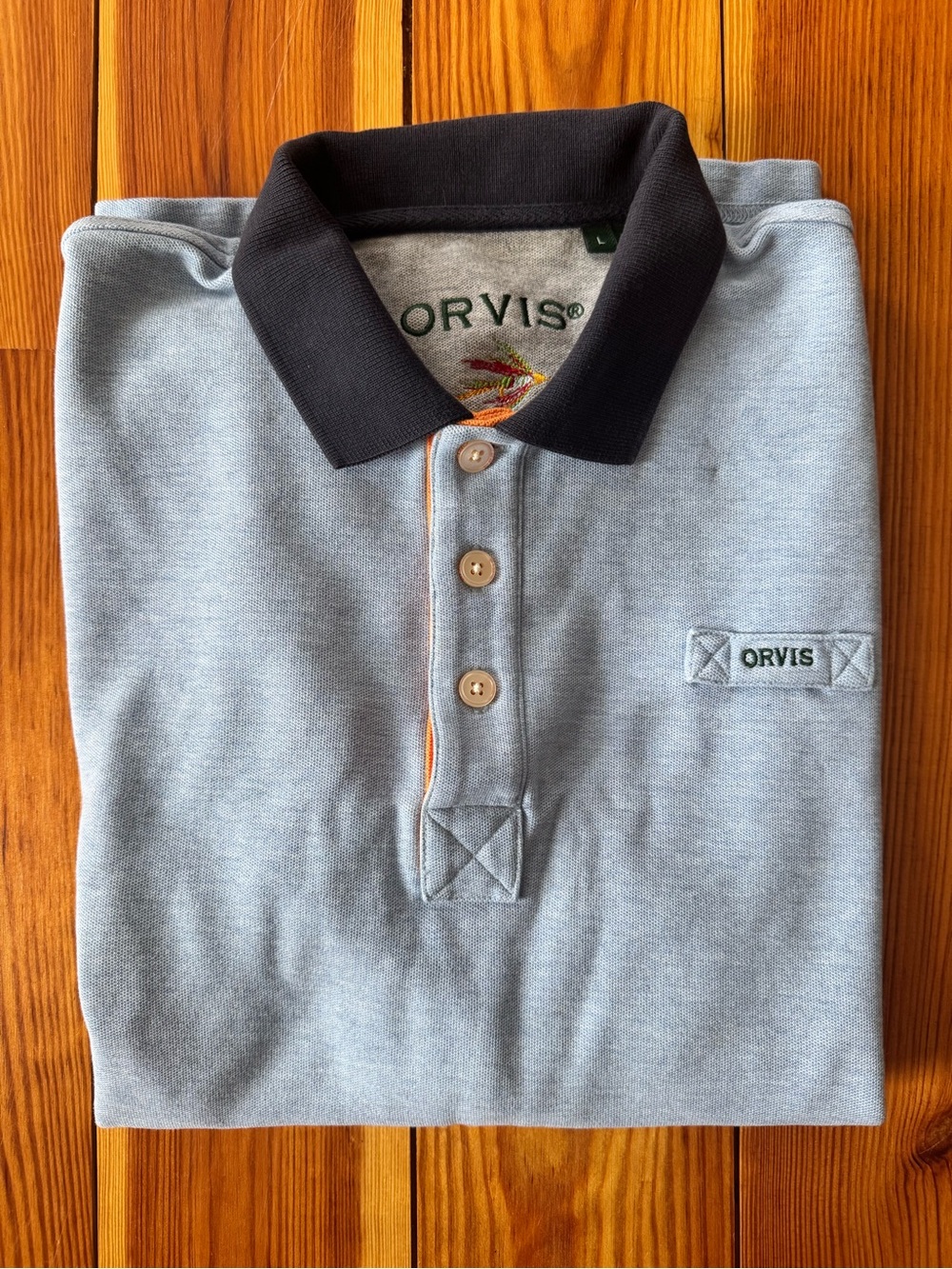 Orvis Light Blue Polo with Black Collar